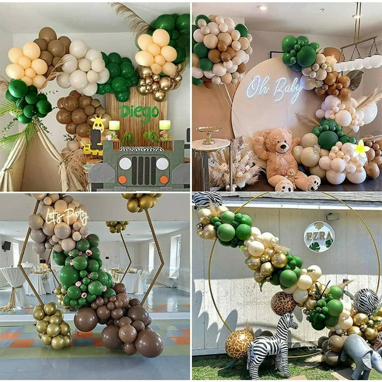 YANSION Dark Green Brown Balloon Garland Kit Woodland Baby Shower Decorations Safari Balloon Arch Metallic Gold Nude Matte Balloons for Baby Shower