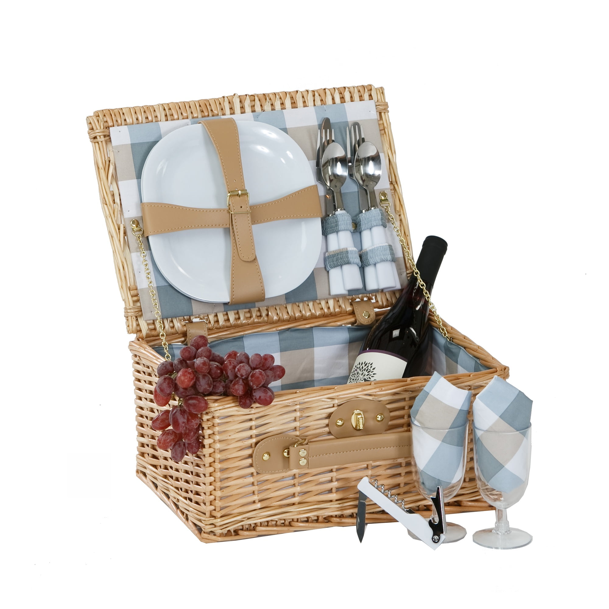 14.5" Natural Brown Boothbay 2Person Picnic Basket