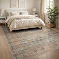 thumbnail image 3 of ODIKA Entryway Boho Distressed Farmhouse Stripe Mosaic Detail Border Non-Slip Flatwoven for Living Room, Under Sectional, Family, 3 of 7