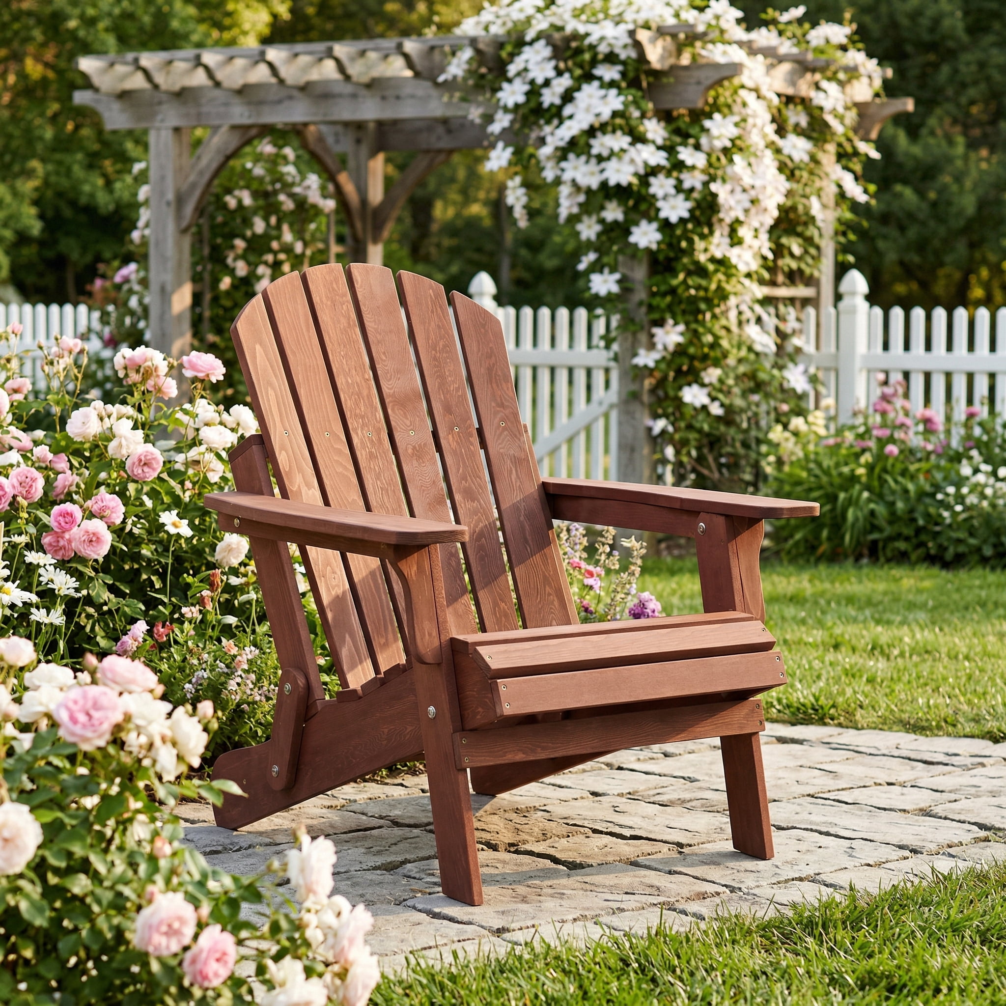 Oversize Wooden Folding Adirondack Chair, Pre-Assembled Backrest & Seatboard Hemlock Wood Patio Chair, 330lbs Capacity Foldable Lounge Chair for Garden Backyard Porch Pool Deck Firepit