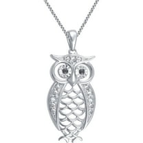 Arista Round Diamond Accent Silver Plated Women's Owl Bird Pendant in Brass, 18"