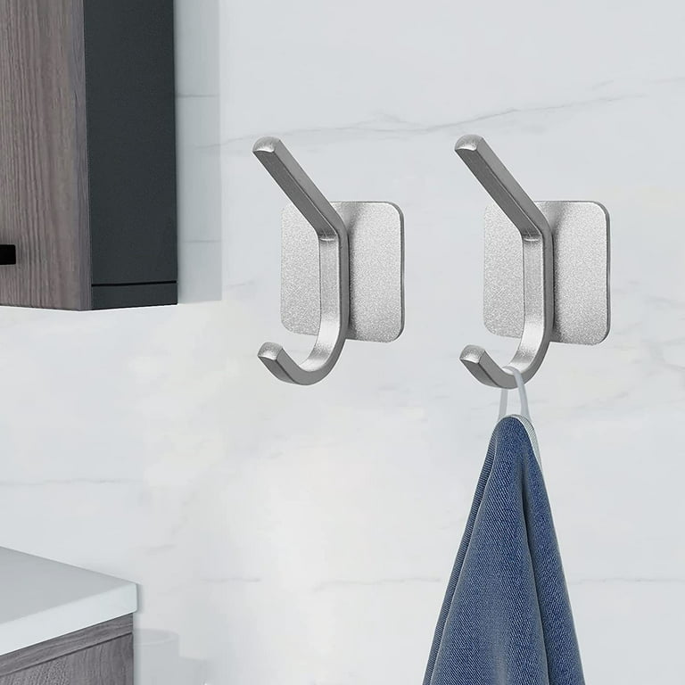 6 Packs Towel Hook/Adhesive Hooks - Wall Hooks for Hanging Bathroom Stick On Hooks, Silver