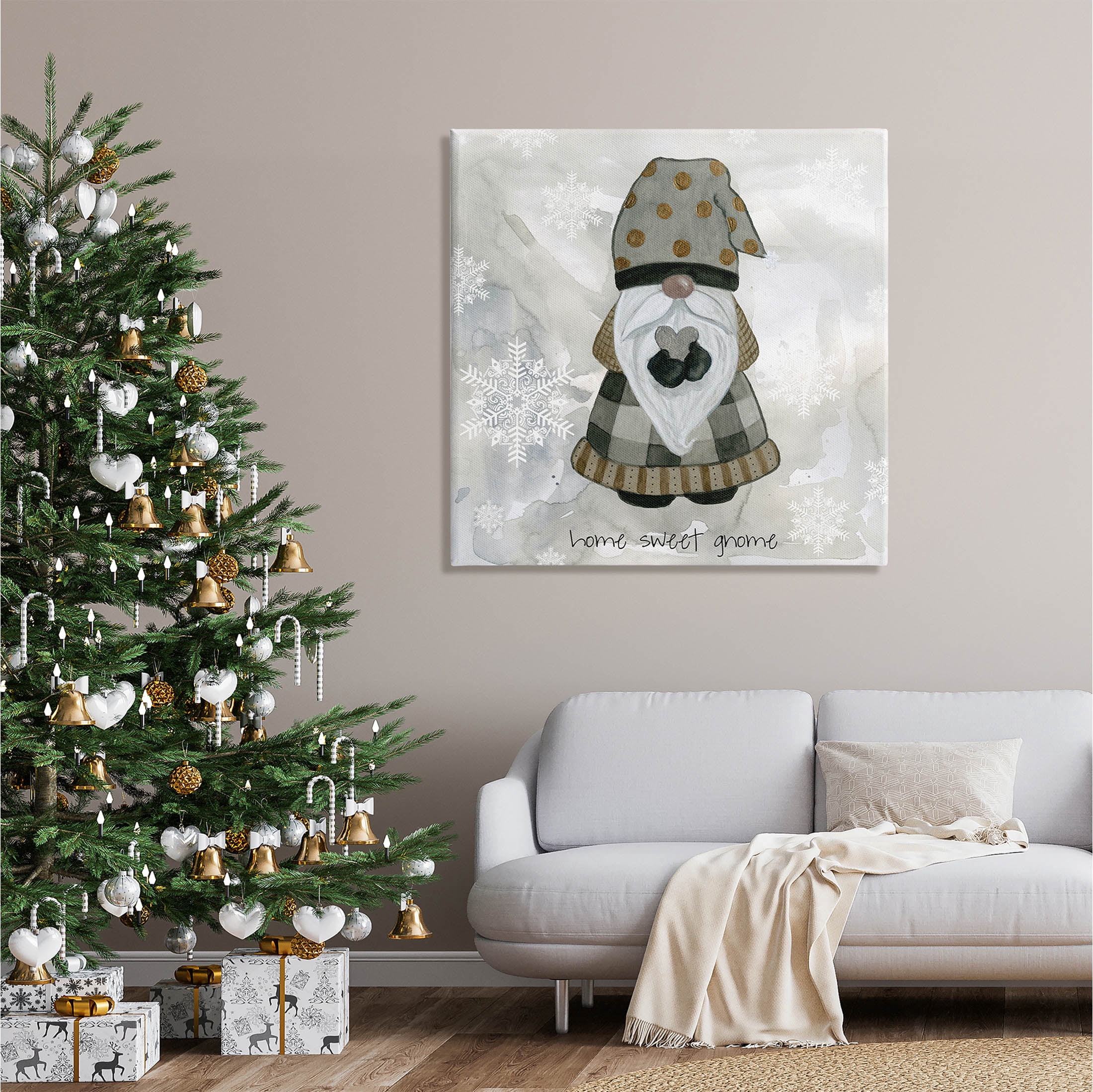 Stupell Industries Home Sweet Gnome Winter Snowflakes Graphic Art Gallery Wrapped Canvas Print Wall Art, Design by Livi Finn