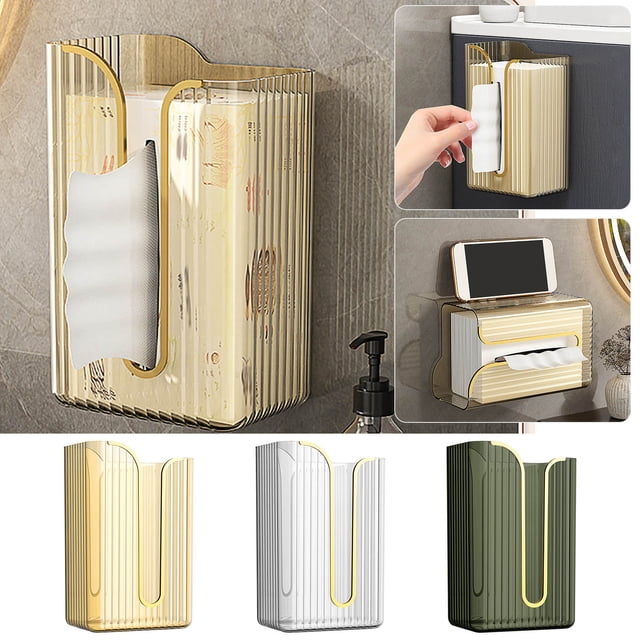 TTJ Tissue Box Tissue Box Cover Paper Towel Box Wall Mounted Face Towel Paper Washing Towel Storage Toilet Bathroom Kitchen Inverted Hanging Paper Drawer Box Transparent