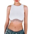 thumbnail image 2 of Fortune Women Rhinestone Fringe Crop Top Ribbed Sleeveless Tank Top Streetwear, 2 of 9