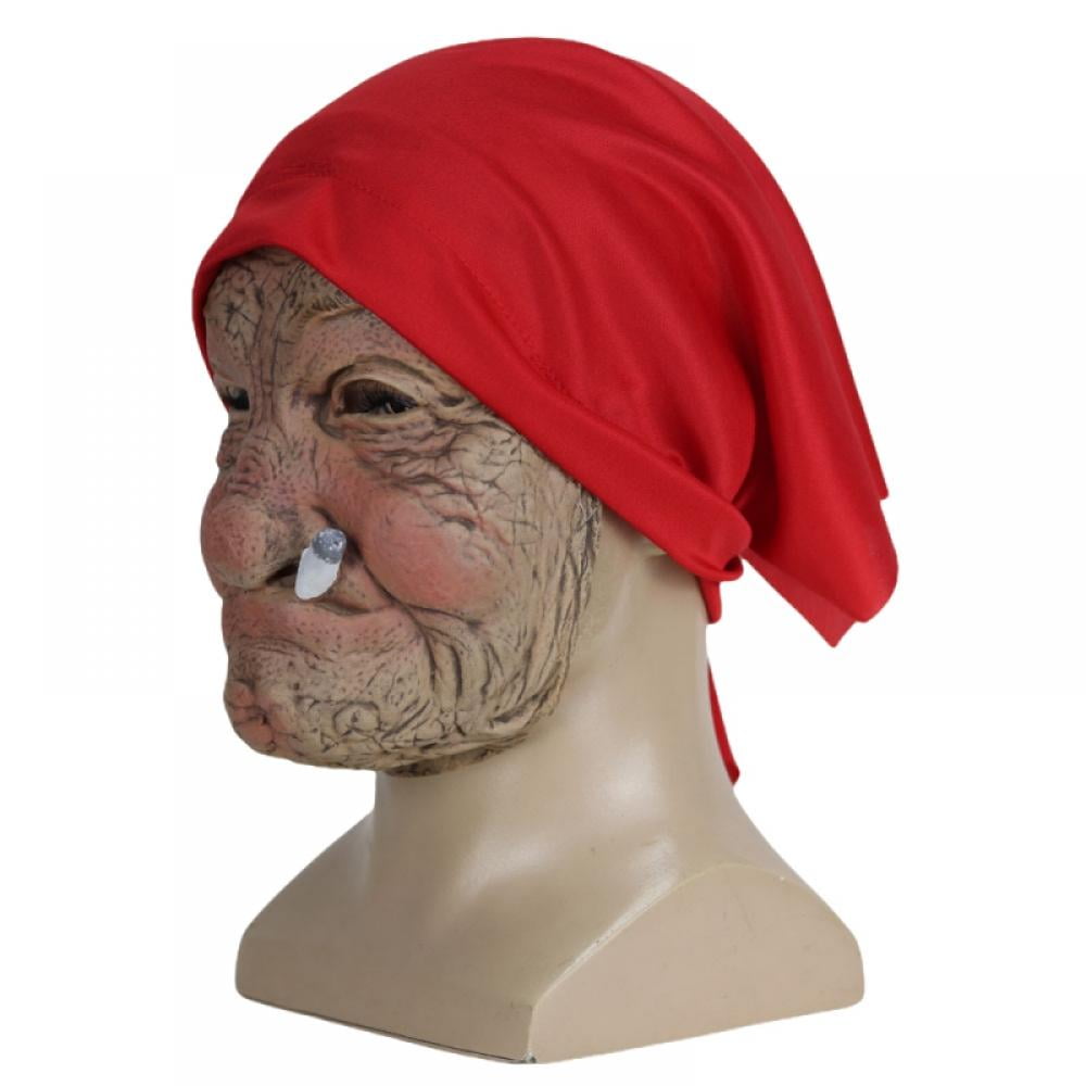 Buy Old Women Mask, Smoking Grandmother in Red Headscarf Face Mask