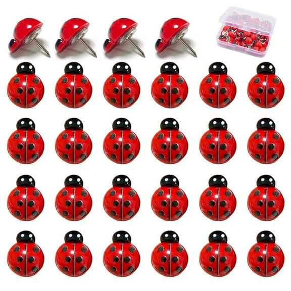 30 PCS Ladybugs Push Pins Cute Thumb Tack Creative Pushpins Decorative Ladybug Drawing Pins for Photos Wall, Maps, Bulletin Board, Cork Boards, Whiteboard, Office or Home.