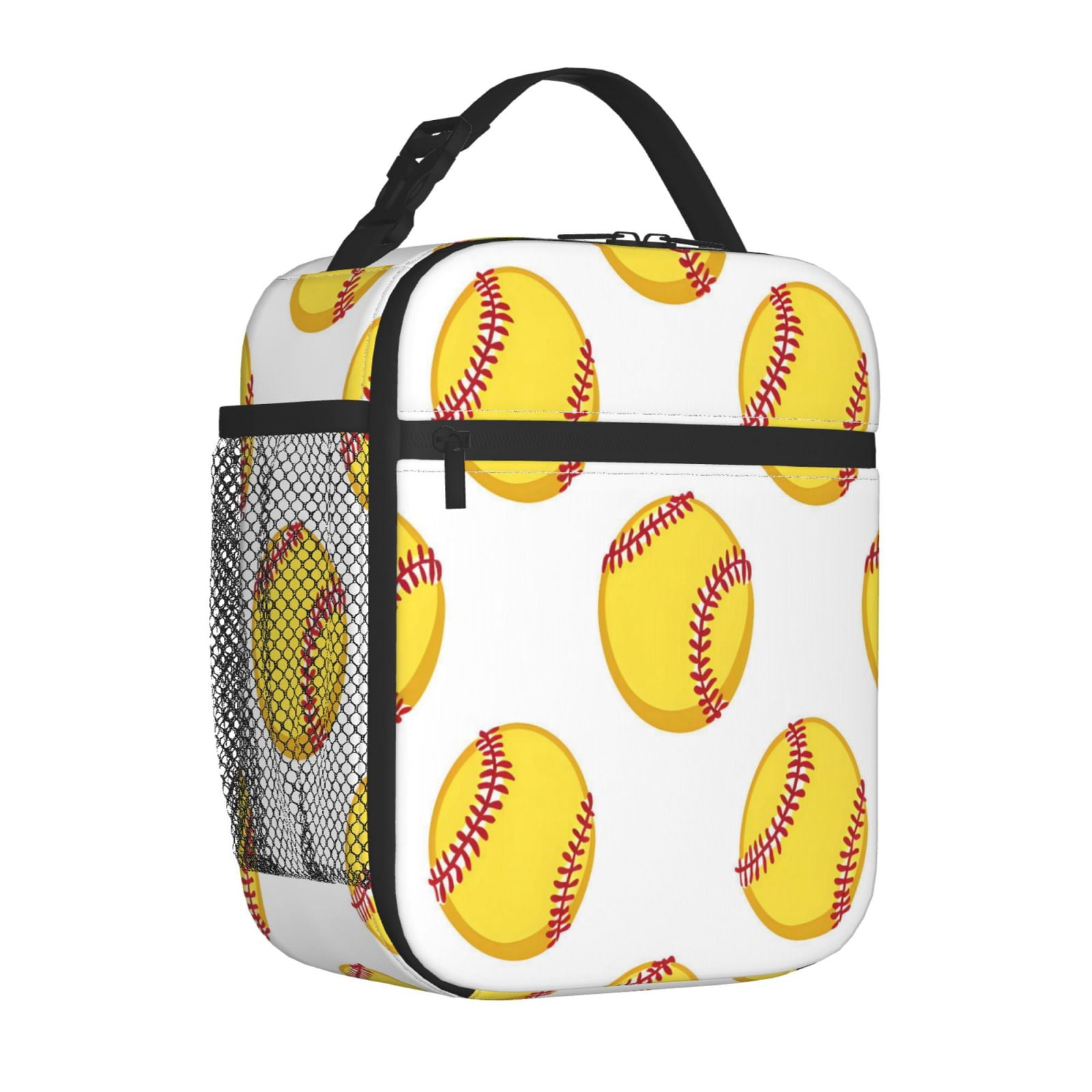 Lunch Bag For Women Men Insulated Portable Lunch Box Bento Box Office Picnic Travel Cooler Bag Yellow Softballs With Red Stitching Clean White Background (3)