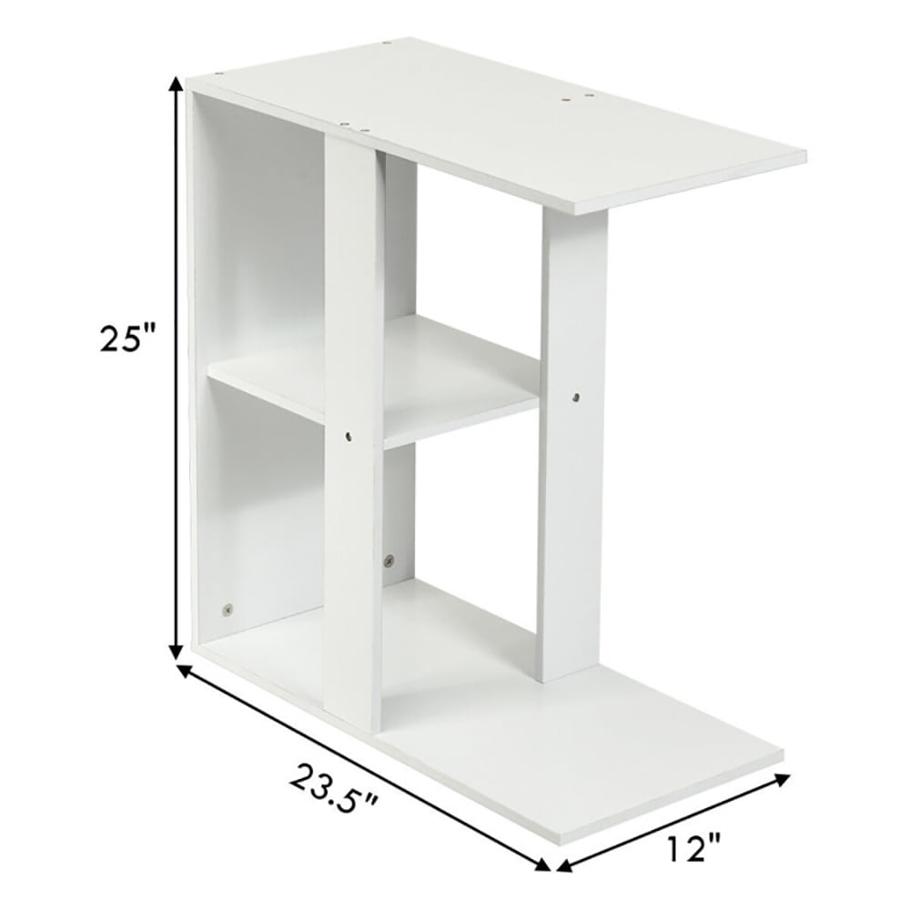 Finihen Side Table, 3-Tier Narrow Side Table with Storage Shelf, for Living Room, Bedroom, White