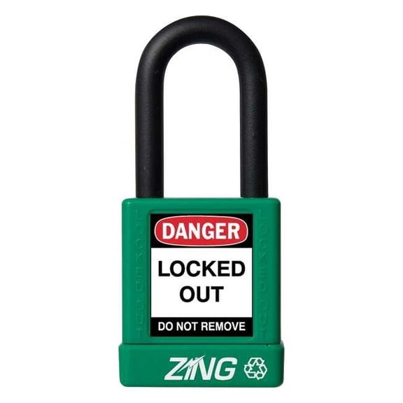 Lockout Padlock, Keyed Alike, Aluminum, Green, 1 1/2 in Shackle Height, 1 1/2 in Body Width