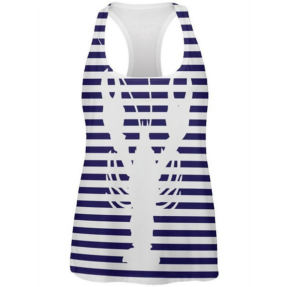 Lobster Navy Nautical Stripes All Over Womens Work Out Tank Top Multi 2XL