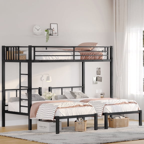 Metal Triple Bunk Bed for 3, Twin XL over Twin & Twin Design, No Box Spring Needed, Easy Assembly, Black