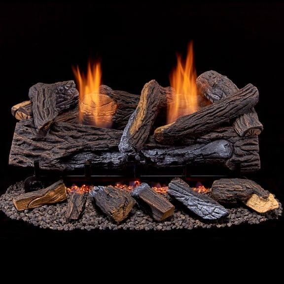 Duluth Forge Ventless Dual Fuel Gas Log Set - 24 in. Stacked Oak, 33,000 BTU, T-Stat Control - Model# DLS-24T-2