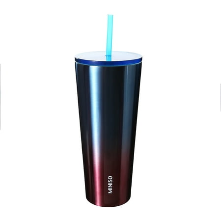 

MINISO Polished Tumbler with Straw Insulated Travel Mug Coffee Beer Cup Stainless Steel 750ml (Blue)