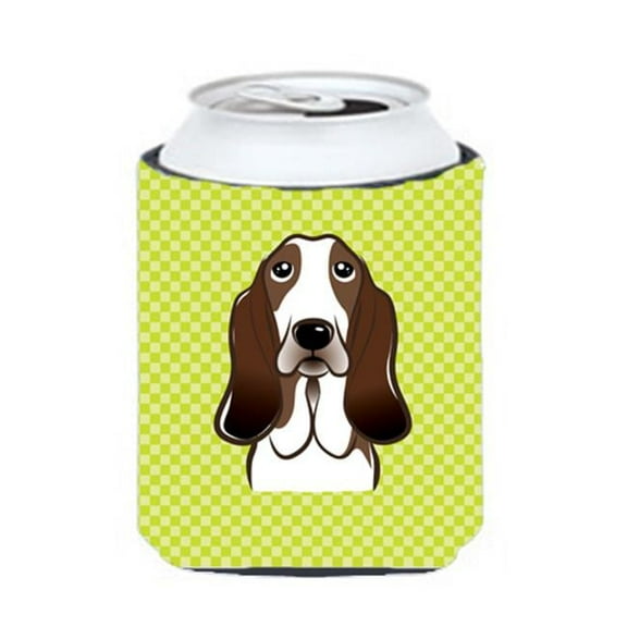 Checkerboard Lime Green Sheltie Can Or Bottle Hugger, 12 Oz.