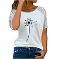 thumbnail image 2 of Lace Patchwork Short Sleeve Top Floral Print Blouses For Women Women'S Fashion Crewneck Printed Short Sleeve T-Shirt Casual Loose Shirt Tops White M, 2 of 8