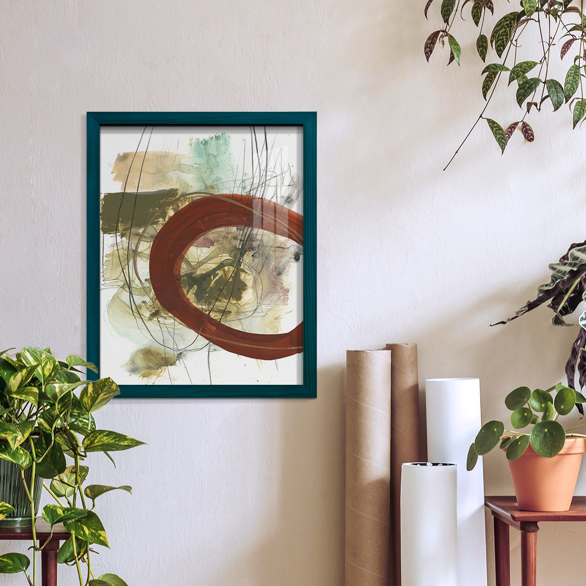 Rusted Loops II - Framed Print w/glass - Ocean Blue