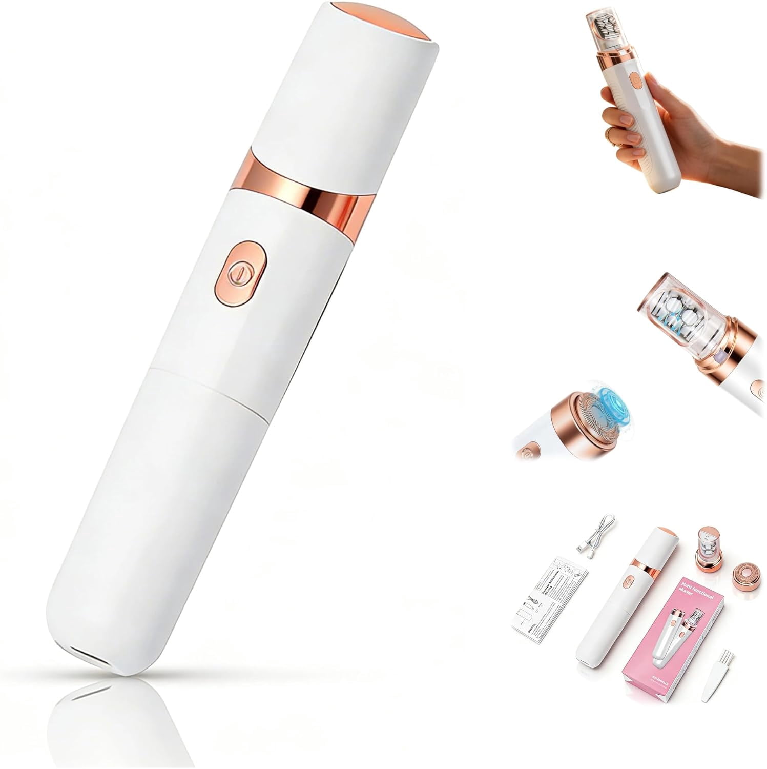 Women Face Epilator, 2-in-1 Painless Facial Hair Remover & Body Shaver, Rechargeable Cordless IPX Waterproof Hair Removal Tool for Eyebrows Lip Chin Arms Underarms, Ideal for Women Home Travel