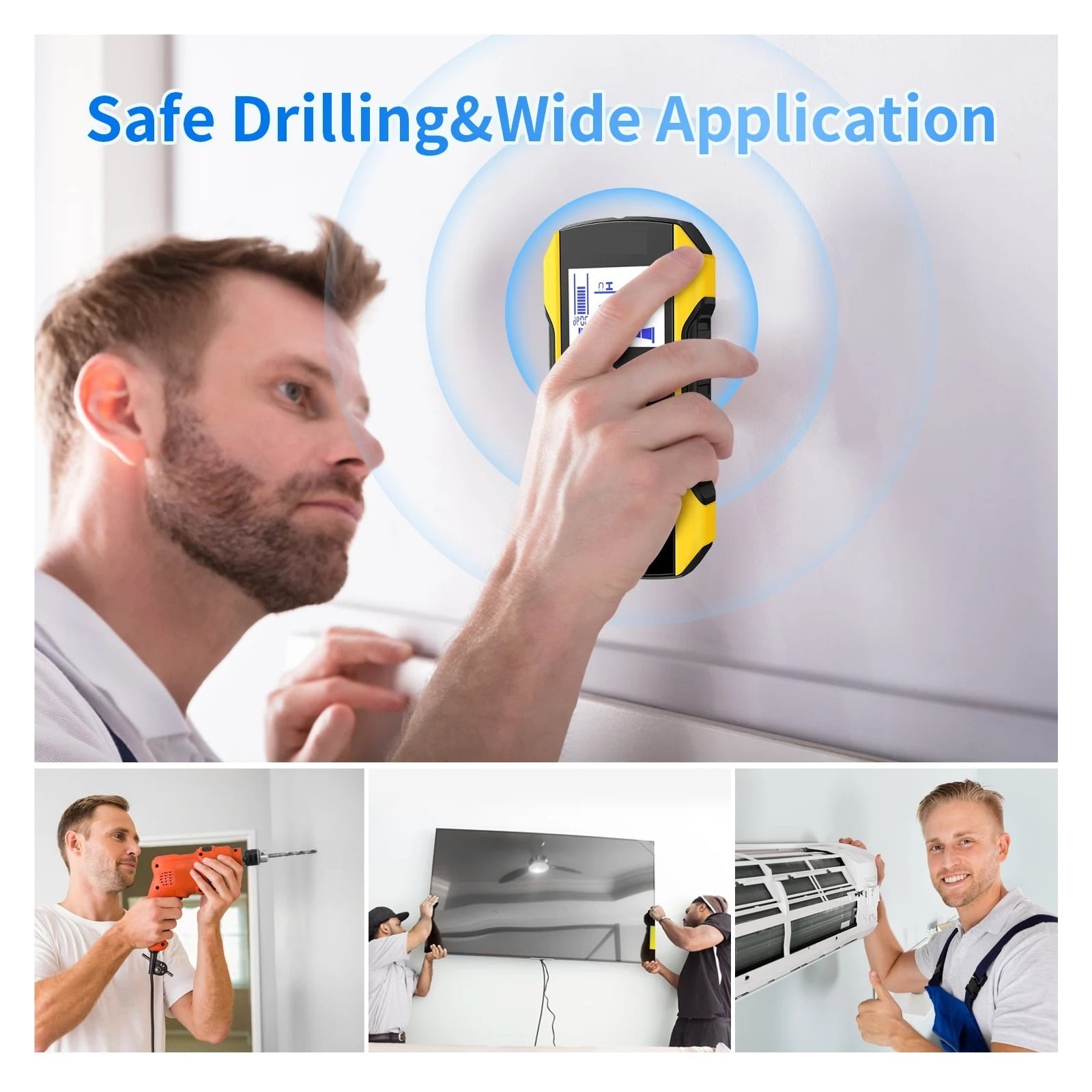 Metal Detector Wall Scanner with Designed Positioning Hole for AC Live Cable Wires Metal Wood Stud
