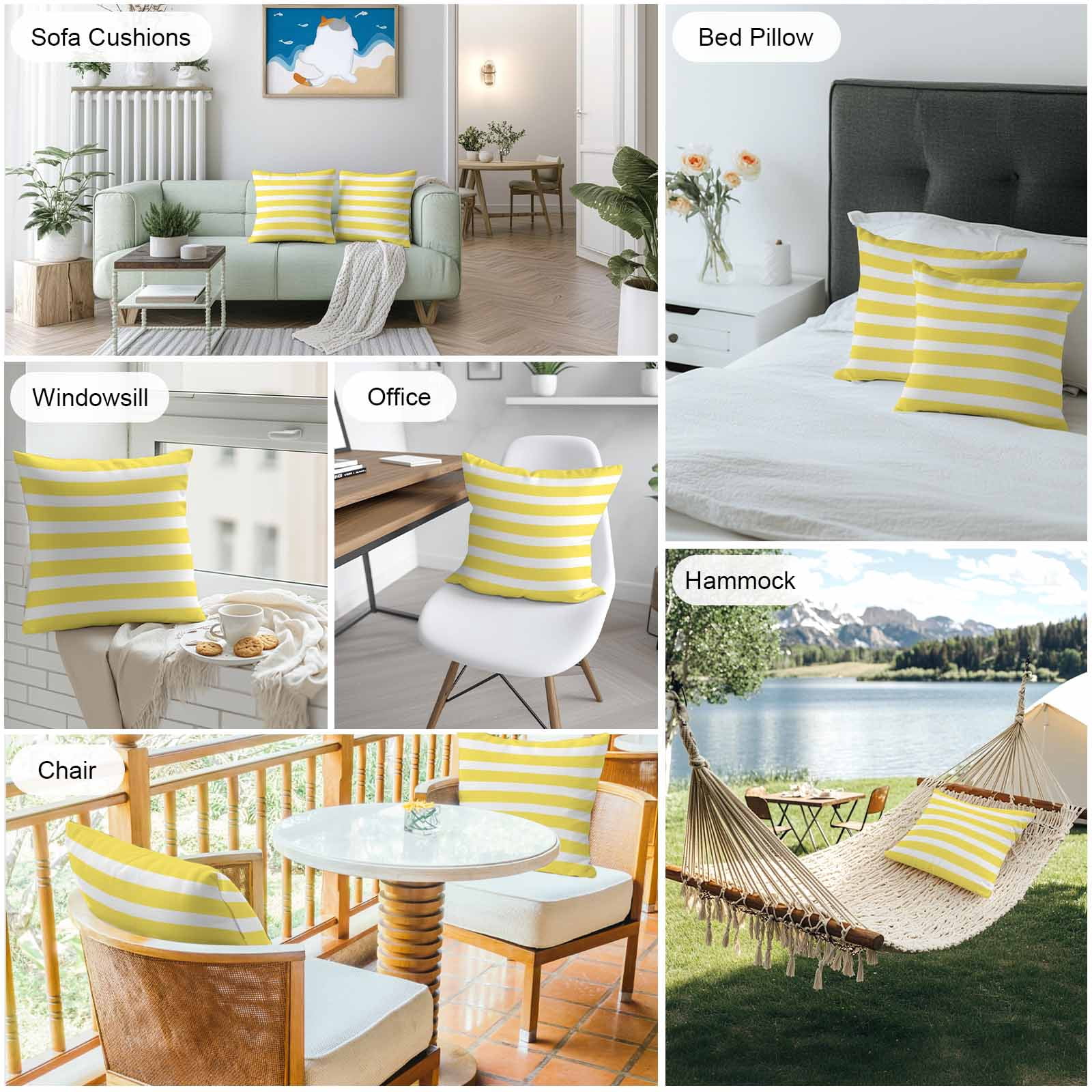 White Yellow Striped Outdoor Pillow Covers Set of 2 Simple Stripes Background Waterproof Throw Pillow Case Decorative Square Cushion Cover for Patio Couch Garden Balcony, 18"x18"