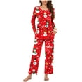thumbnail image 4 of Puntoco Conjunto de pijama con pantalones largos y cuello en V con estampado navideño para mujer, 4 of 5