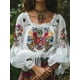 thumbnail image 2 of Blusa bohemia con mangas abullonadas y estampado de flores, blusa sexy de encaje con cuello cuadrado y aberturas para mujer, blusas elegantes para primavera, verano y otoño, 2 of 4