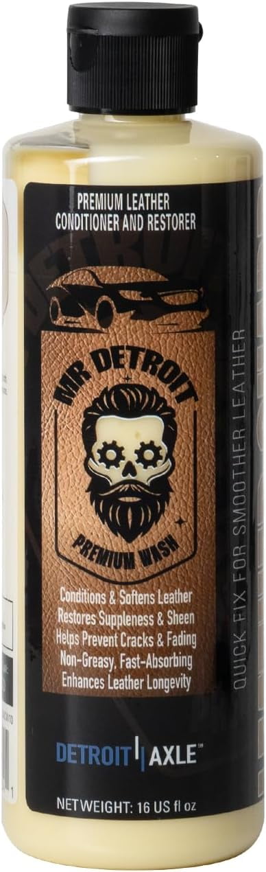Mr. Detroit - 5pc Leather Care Kit with Horse Hair Leather Brush, Cleaner and Conditioner, Microfiber Towels, Carpet & Upholstery Cleaner for Car, Carpets, Furniture and More