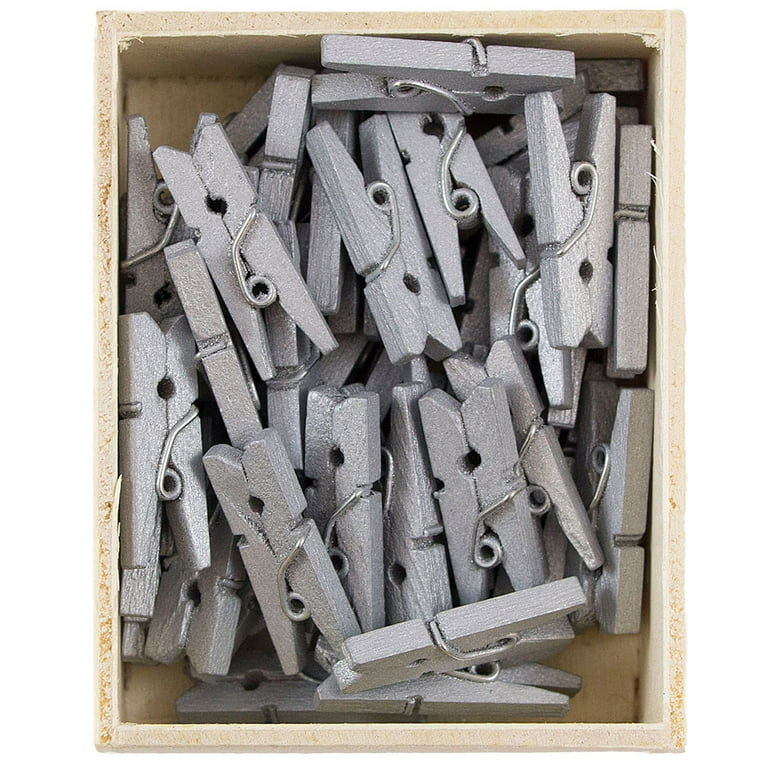 50 Silver Mini Clothespins - 1 1/8 Wooden Clips - Craft Clothes