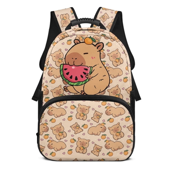 POLERO Large Capacity Backpack for School Daily Use, Polyester Waterproof Backpacks, Capybara Watermelon Pattern Design