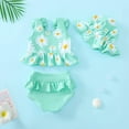 thumbnail image 3 of KIMI BEAR Infant Baby Girls Swimsuit Sets 18-24 Months Sleeveless Bows Off the Shoulder Top Floral Tank Top Solid Color Ruffle Shorts with Hat 3pcs Bathing Sets Green, 3 of 9