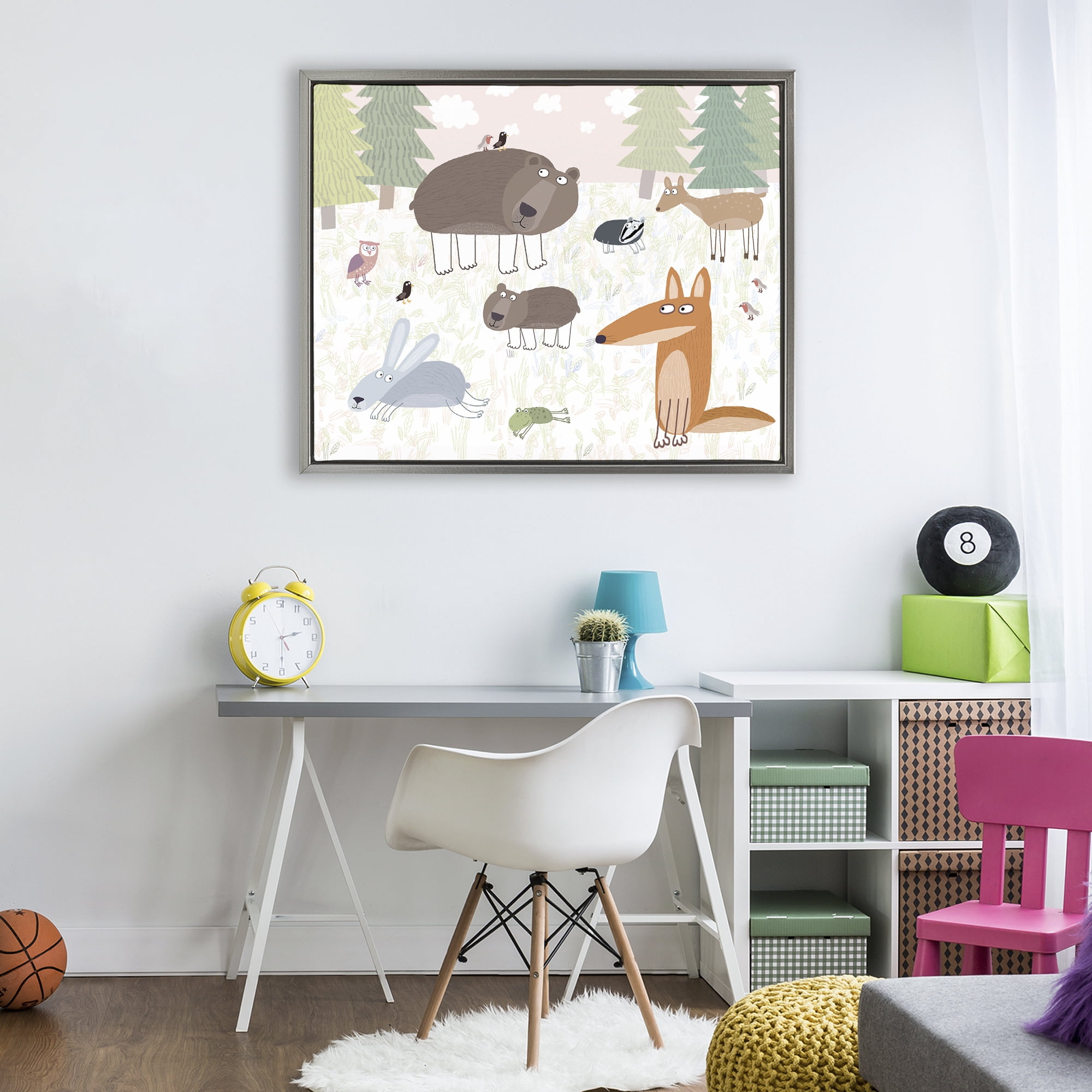 Stupell Industries Forest Animals Out and About Gray Framed Floater Canvas Wall Art, design by Carla Daly