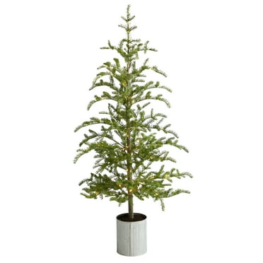 Nearly Natural 5.5' Green Pine Artificial Christmas Tree in Decorative Planter with 150 Lights