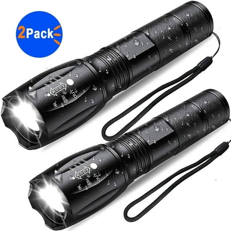 LED Flashlights 2Pack Tactical Flashlight 5 Modes Waterproof Focus Zoomable Camping Lanterns(2 Pack)