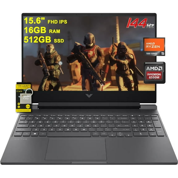 HP Victus 15 Gaming Laptop 15.6" FHD IPS 144Hz (AMD FreeSync Premium) AMD Hexa-core Ryzen 5 7535HS 16GB RAM 512GB SSD Radeon RX 6550M (>RTX3050) Backlit USB-C Fast Charging Win11 w/ICP Accessory