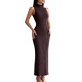 thumbnail image 3 of Women'S Casual Maxi Dress Ribbed Knit Sleeveless Slim Fit Elegant Going Out Beach Vacation Clothing Coffee Color S, 3 of 9