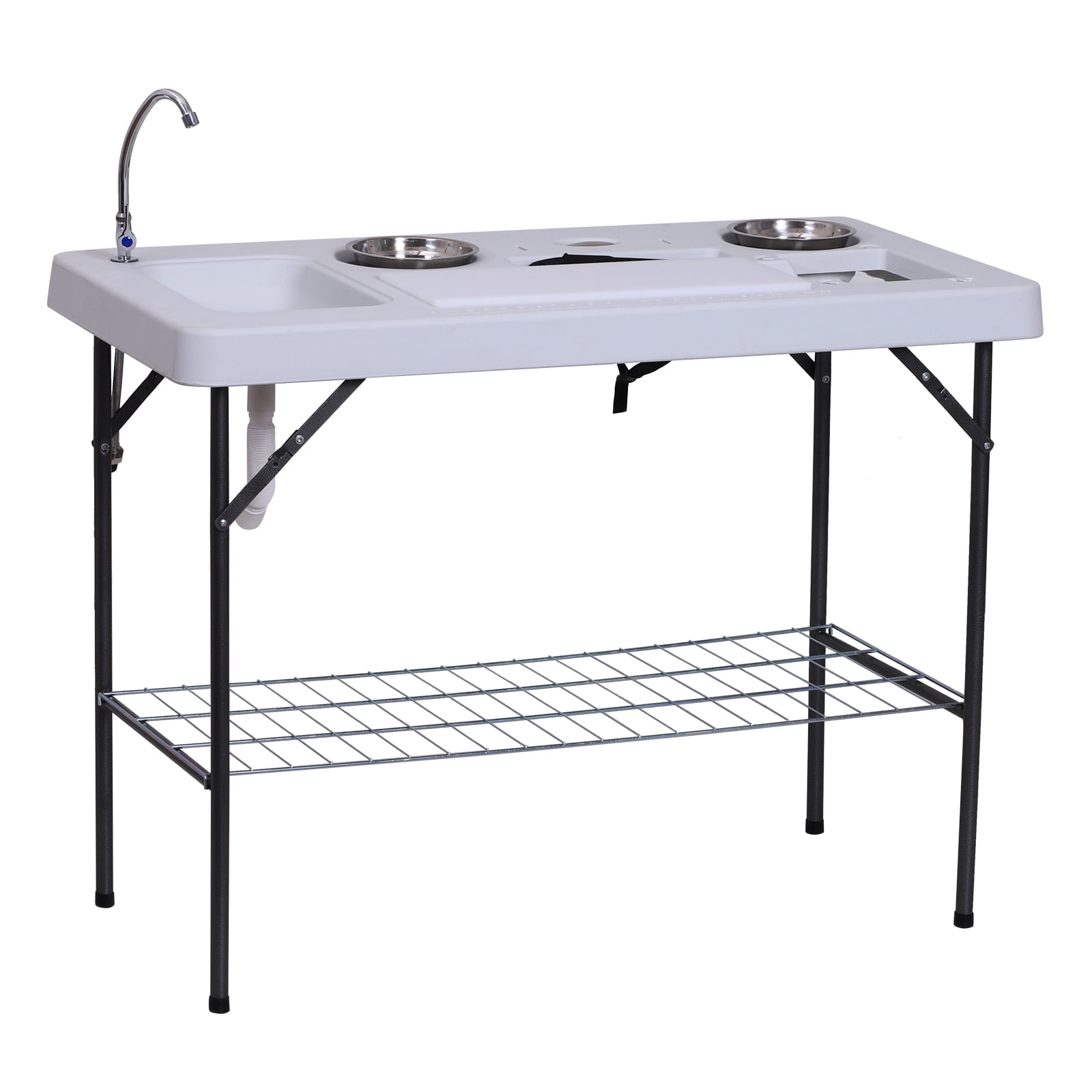 Outsunny 50" L Folding Fish Cleaning Table with Sink, Faucet, and