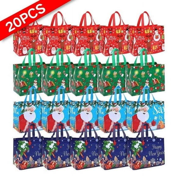 20PCS Christmas Gift Bags Covered Non-Woven Tote Shopping Bags,4 Types of Large Size Reusable Bags