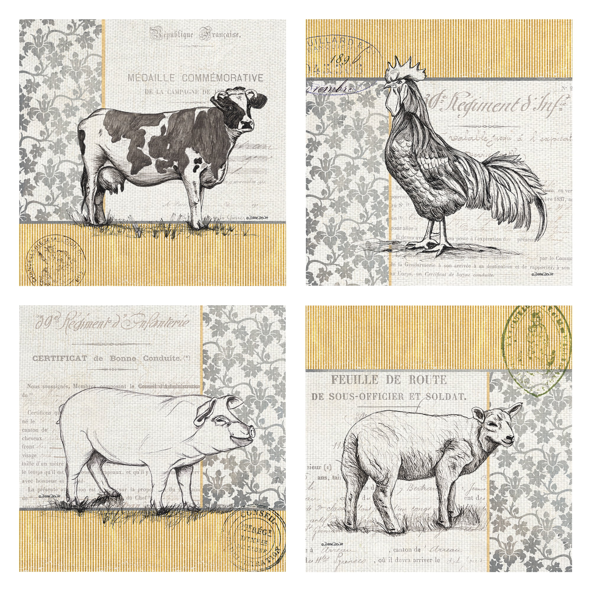 Vintage Farm Animal Prints by Debbie DeWitt Wrapped Canvas Art Print ...