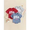 thumbnail image 4 of 4th of July Baby Rompers Infant Girls Boys Fuzzy Letter Flag Embroidery Crew Neck Short Sleeve Bodysuits Summer Jumpsuits, 4 of 10