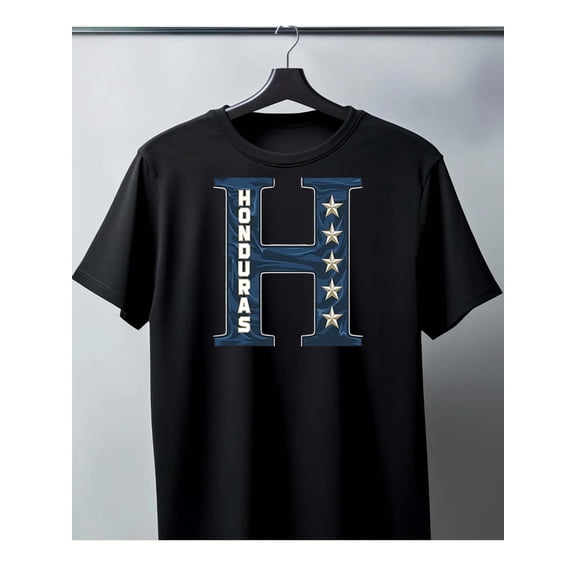 Honduras Pride Graphic T-Shirt Retro Letter H Five Stars Central America Souvenir Apparel for Men Women Unisex Adult Black Cotton Tee