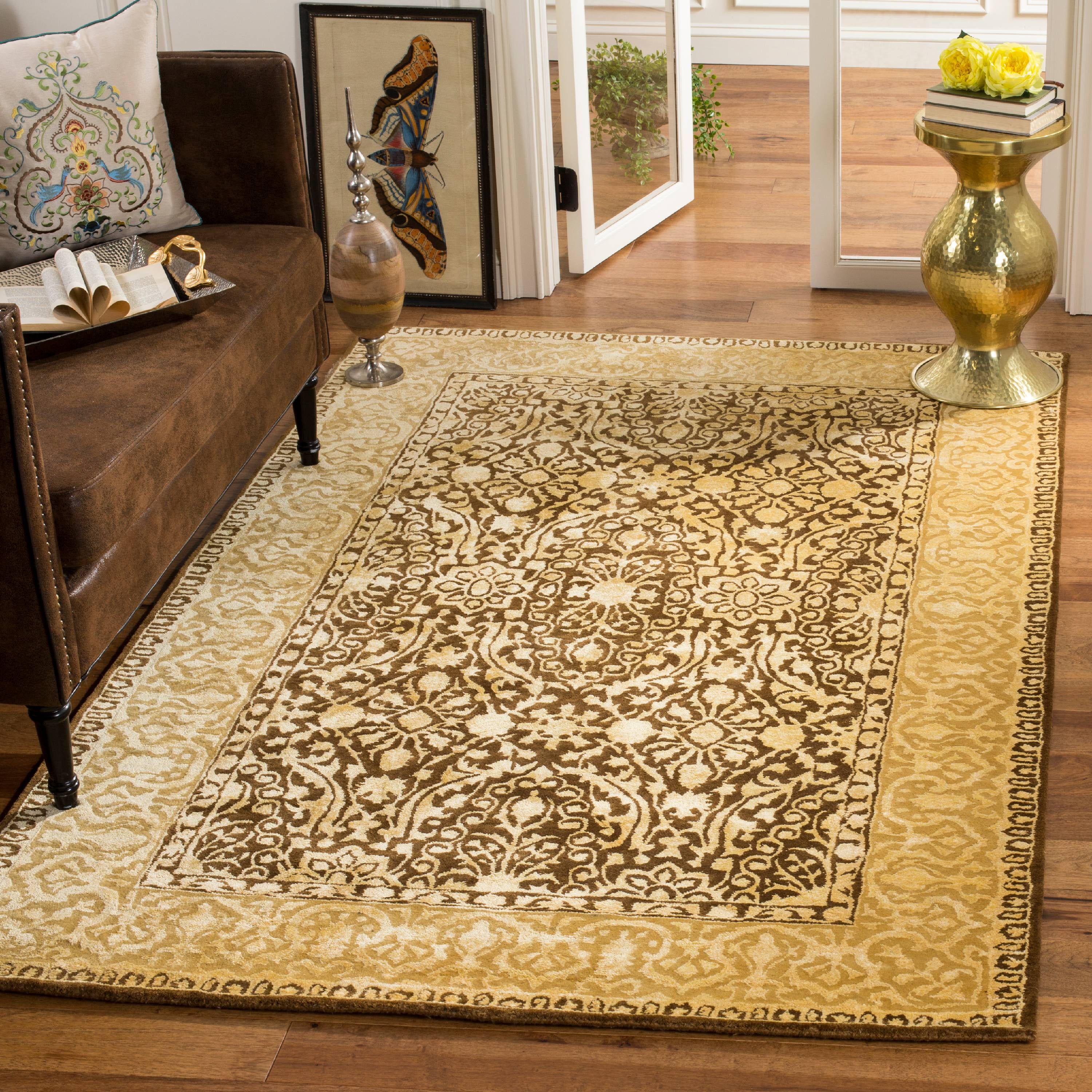 SAFAVIEH Silk Road Maisy Border Wool Area Rug, Brown/Ivory, 8'3" x 11
