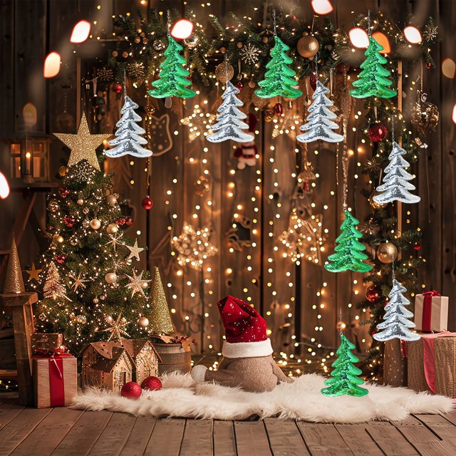 Decoración colgante de bola de espejos de Navidad | Forma de hongo | Efecto Disco | Adorno de plástico moderno | Decoración Festiva Reflectante para el Hogar | Blanco Verde | 20x16x6cm | 1