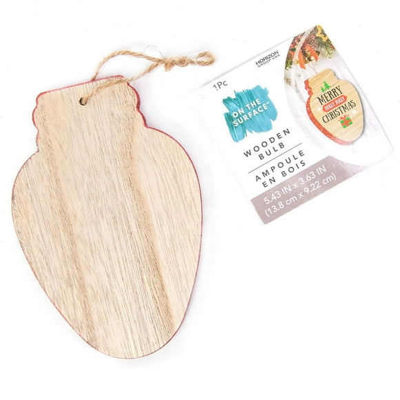 On the Surface Ampoule en bois avec bordure pailletée rouge ou étiquette-cadeau avec ficelle pour l’accrocher