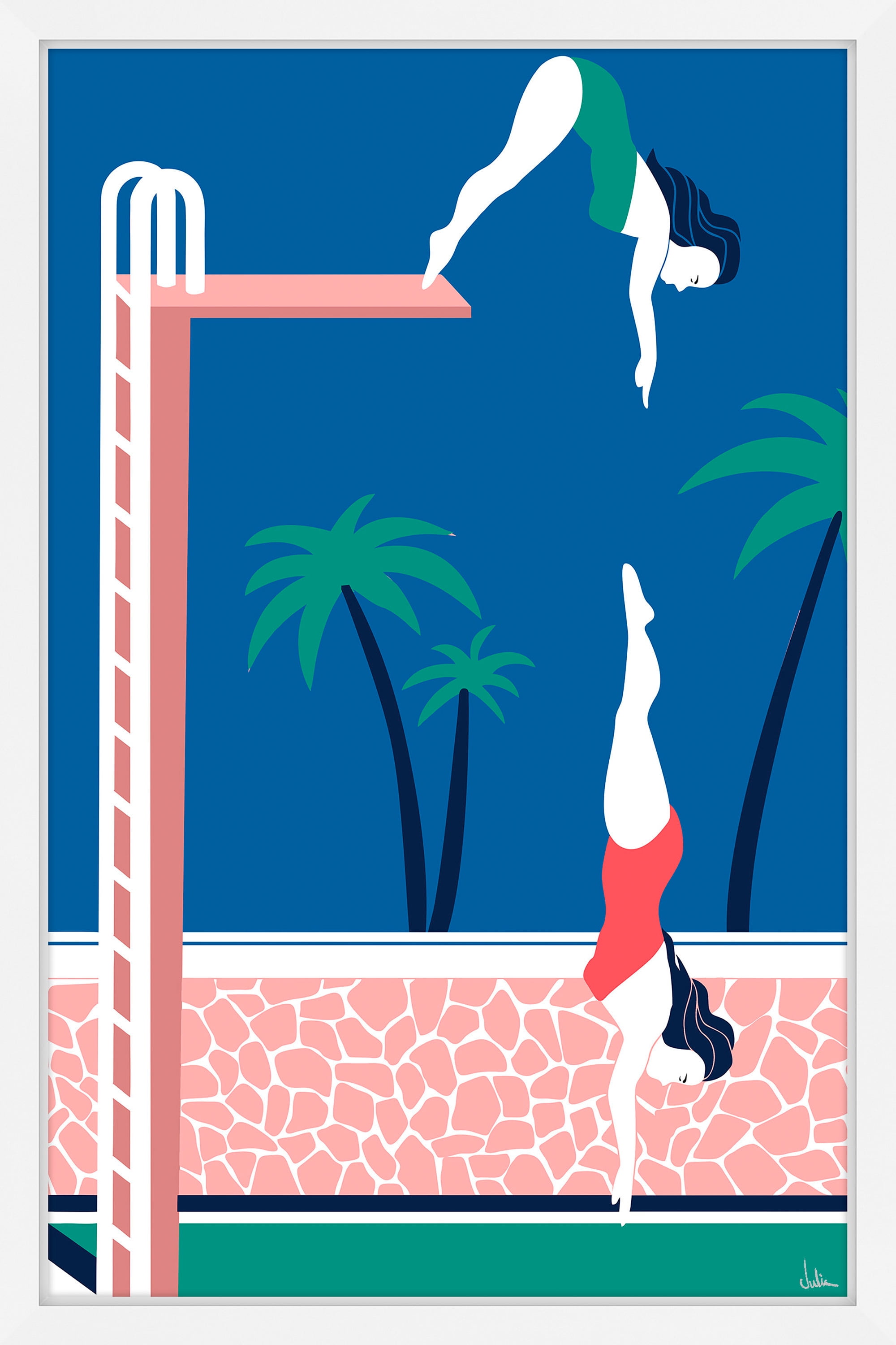 Diving Framed Painting Print