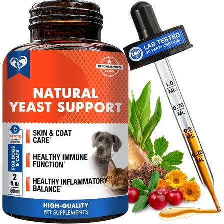 Natural Dogs & Cats Yeast Comfort Support for  Skin & Ear  – Herbal Drops for Itching, Sensitivity & Wellness – Gentle Daily Supplement