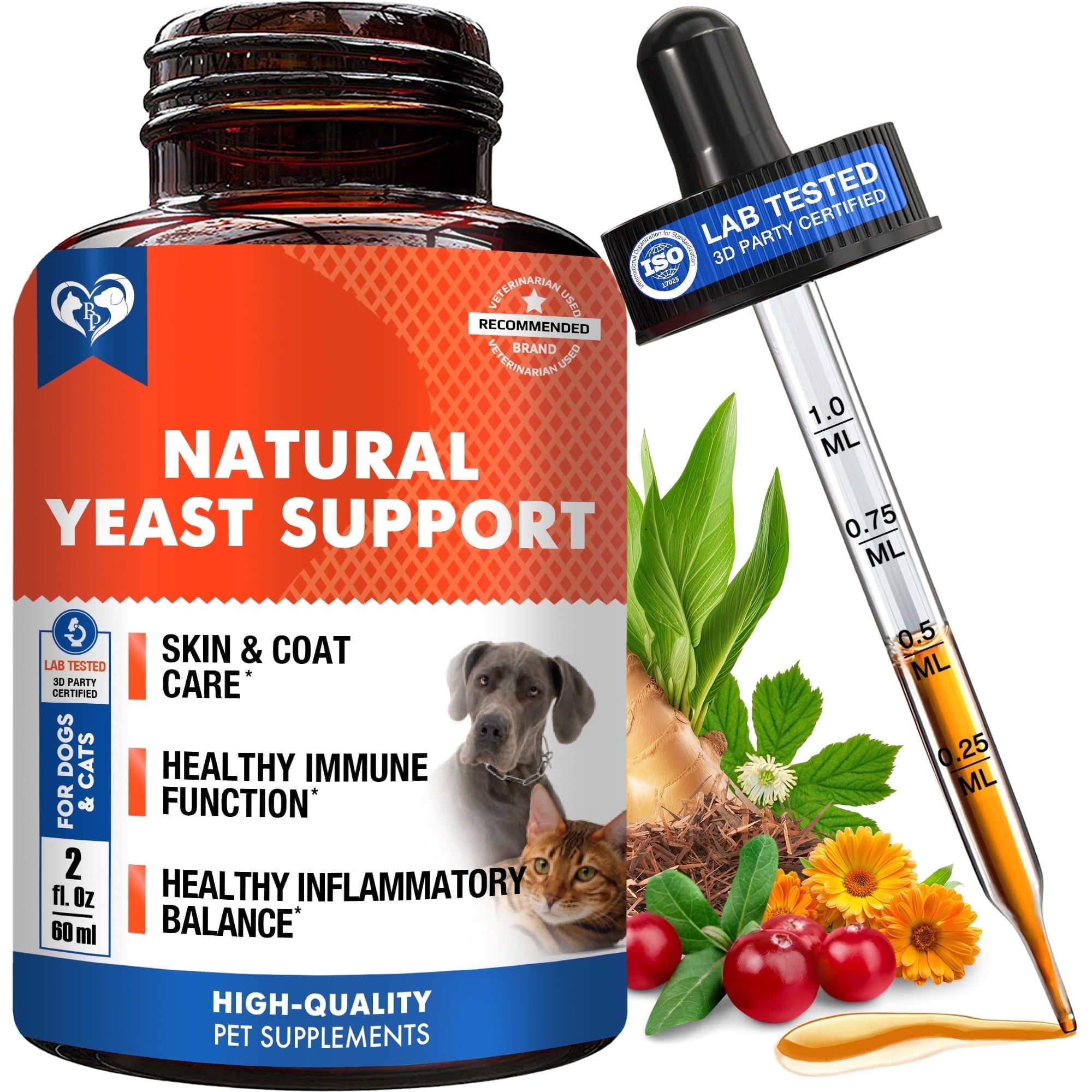 Natural Dogs & Cats Yeast Comfort Support for Skin & Ear – Herbal Drops for Itching, Sensitivity & Wellness – Gentle Daily Supplement