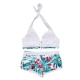 thumbnail image 3 of Bañador de 2 piezas para mujer estampado floral cuello halter lazo transpirable empalme frontal traje de baño de playa con pantalones cortos para fiesta en la piscina para ANGGREK  Otros, 3 of 8
