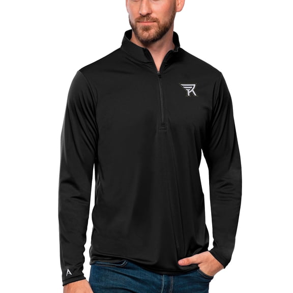 Men's Antigua Black Rochester Knighthawks Tribute Quarter-Zip Pullover Top