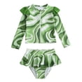 thumbnail image 5 of WOXIHUAN Girls 2 Piece Rash Guard Swimsuit Summer Printed Zipper Swimwear with Skirt Ruffle Long Sleeve Bathing Suit for 2-12T Green 6-8 Years, 5 of 7