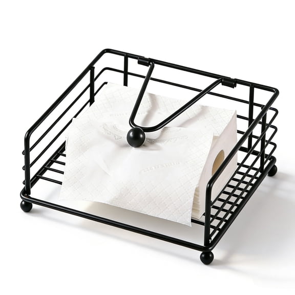 Modern Flat Napkin Holder for Table, Paper Napkin Holders with Weighted Arm for Easy Access, Elegant Rustic Iron Metal Napkin Dispenser for Kitchen, Restaurant, Farmhouse, Dinner, Outdoor